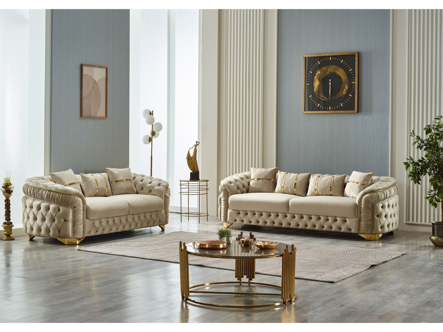 Arizona 3-pieces (Sofa &amp; Loveseat &amp; Chair) Livingroom Set in Beige
