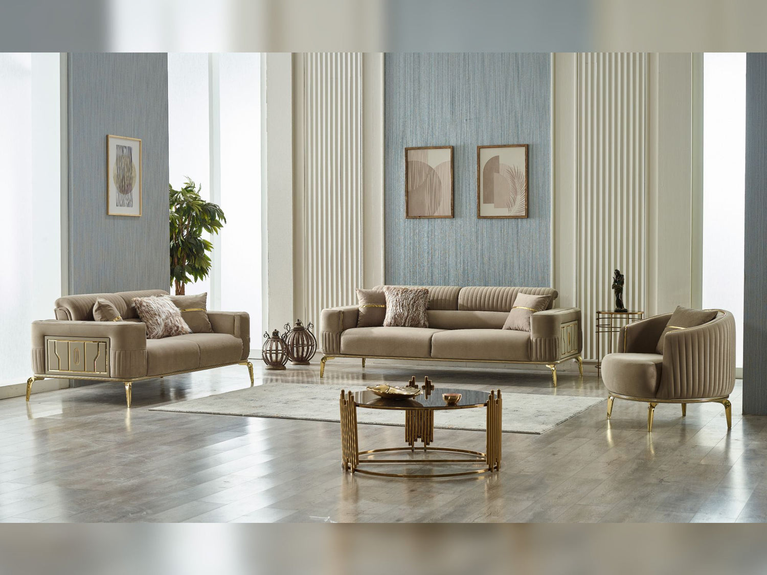 Armoni 3-pieces (Sofa &amp; Loveseat &amp; Chair) Livingroom Set in Beige