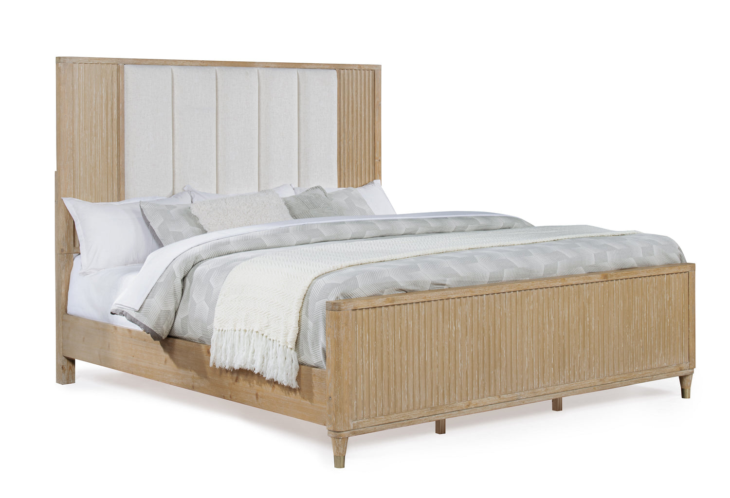 Kara Cerused Natural Upholstered Panel Bedroom Set from Crown Mark - Luna Furniture
