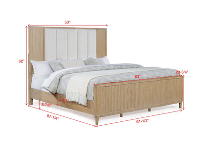 Kara Cerused Natural Queen Upholstered Panel Bed from Crown Mark - Luna Furniture