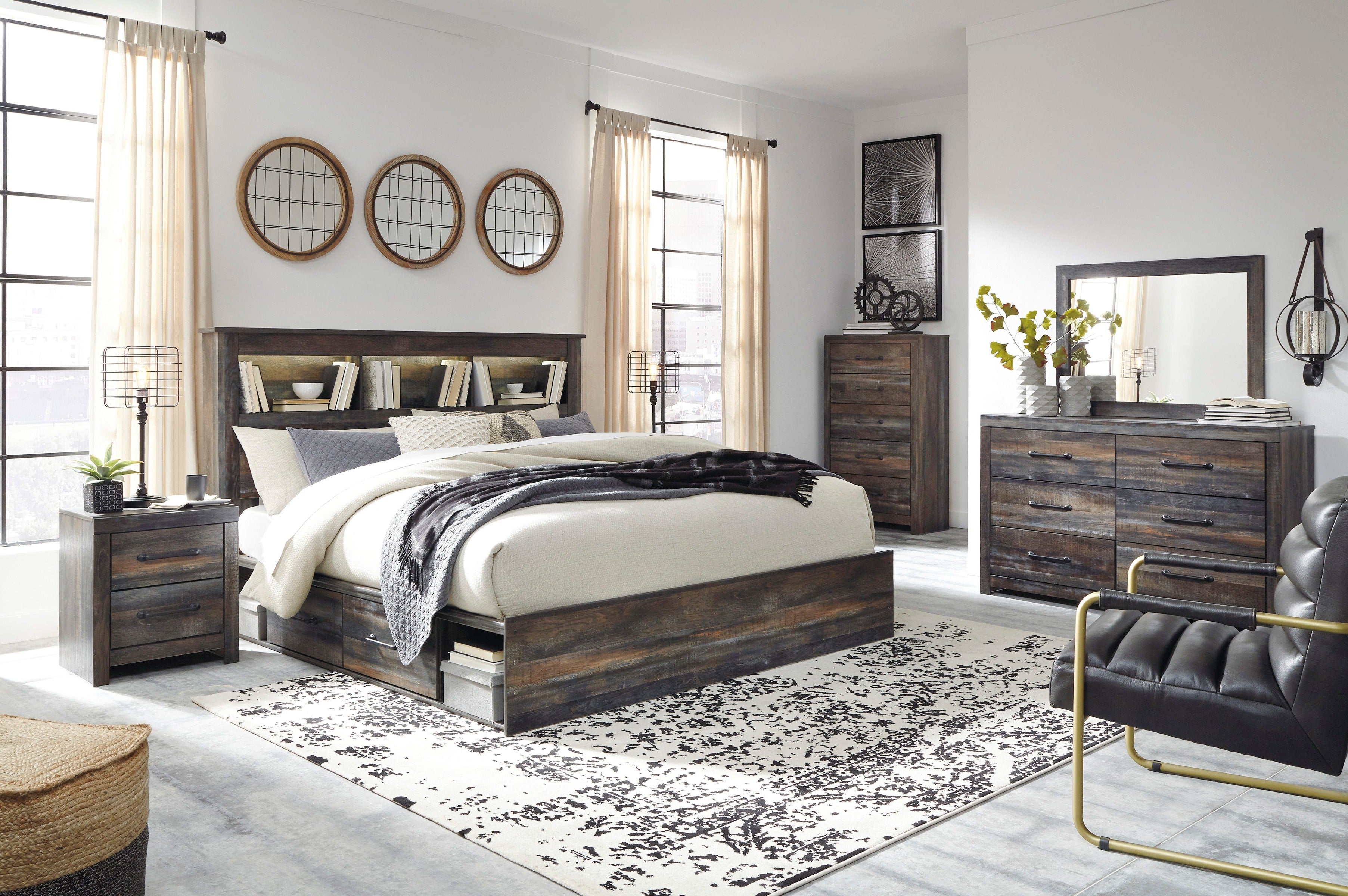 Drystan Multi Bookcase Side Storage Platform Bedroom Set from Ashley - Luna Furniture