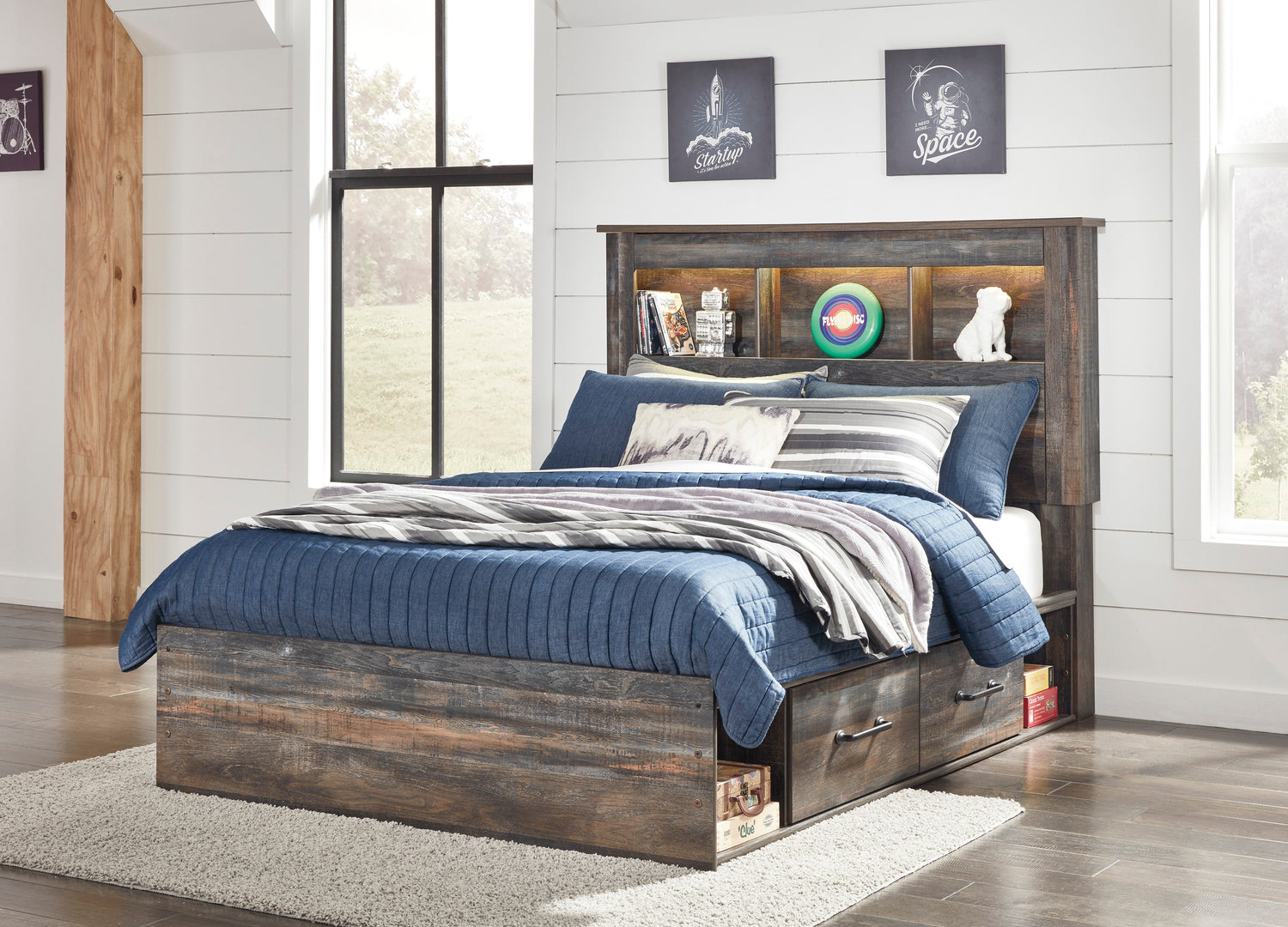 Drystan Multi LED Bookcase Storage Youth Platform Bedroom Set with 4 Drawers from Ashley - Luna Furniture