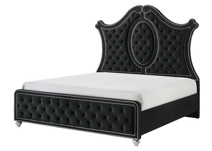 Cameo Black King Upholstered Panel Bed from Crown Mark - Luna Furniture