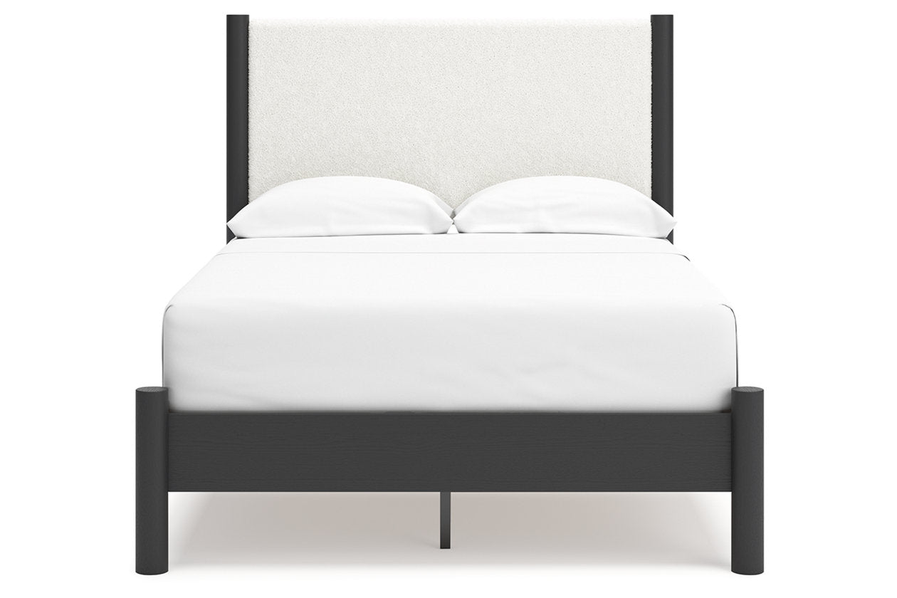 Cadmori Black/White Full Upholstered Panel Bed -  Ashley - Luna Furniture