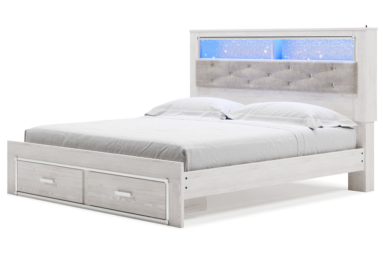 Altyra White King Upholstered Bookcase Bed with Storage from Ashley - Luna Furniture