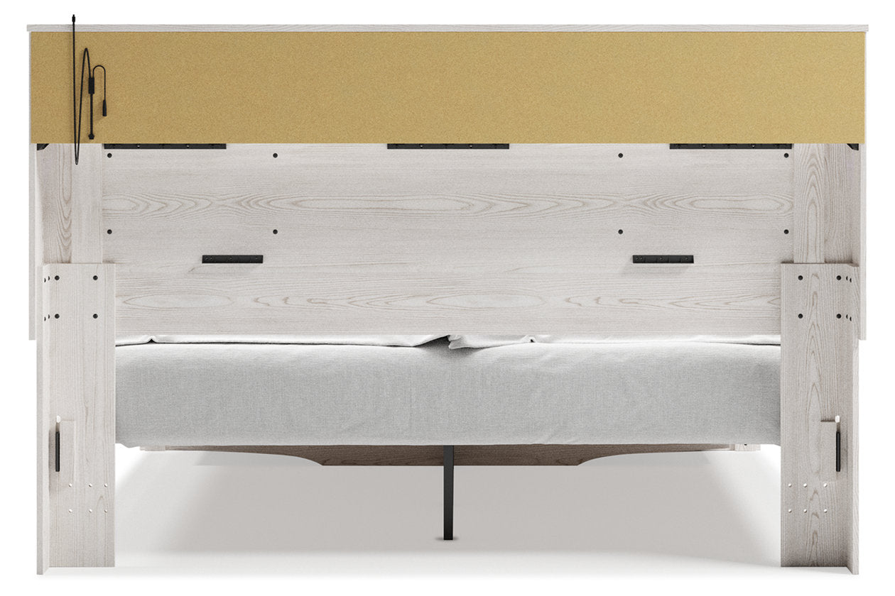 Altyra White King Upholstered Bookcase Bed with Storage from Ashley - Luna Furniture