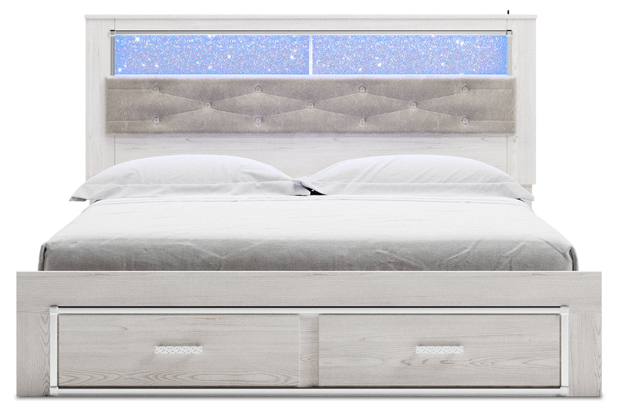 Altyra White King Upholstered Bookcase Bed with Storage from Ashley - Luna Furniture