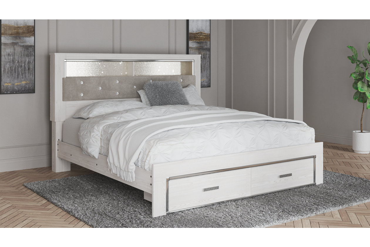 Altyra White King Upholstered Bookcase Bed with Storage from Ashley - Luna Furniture
