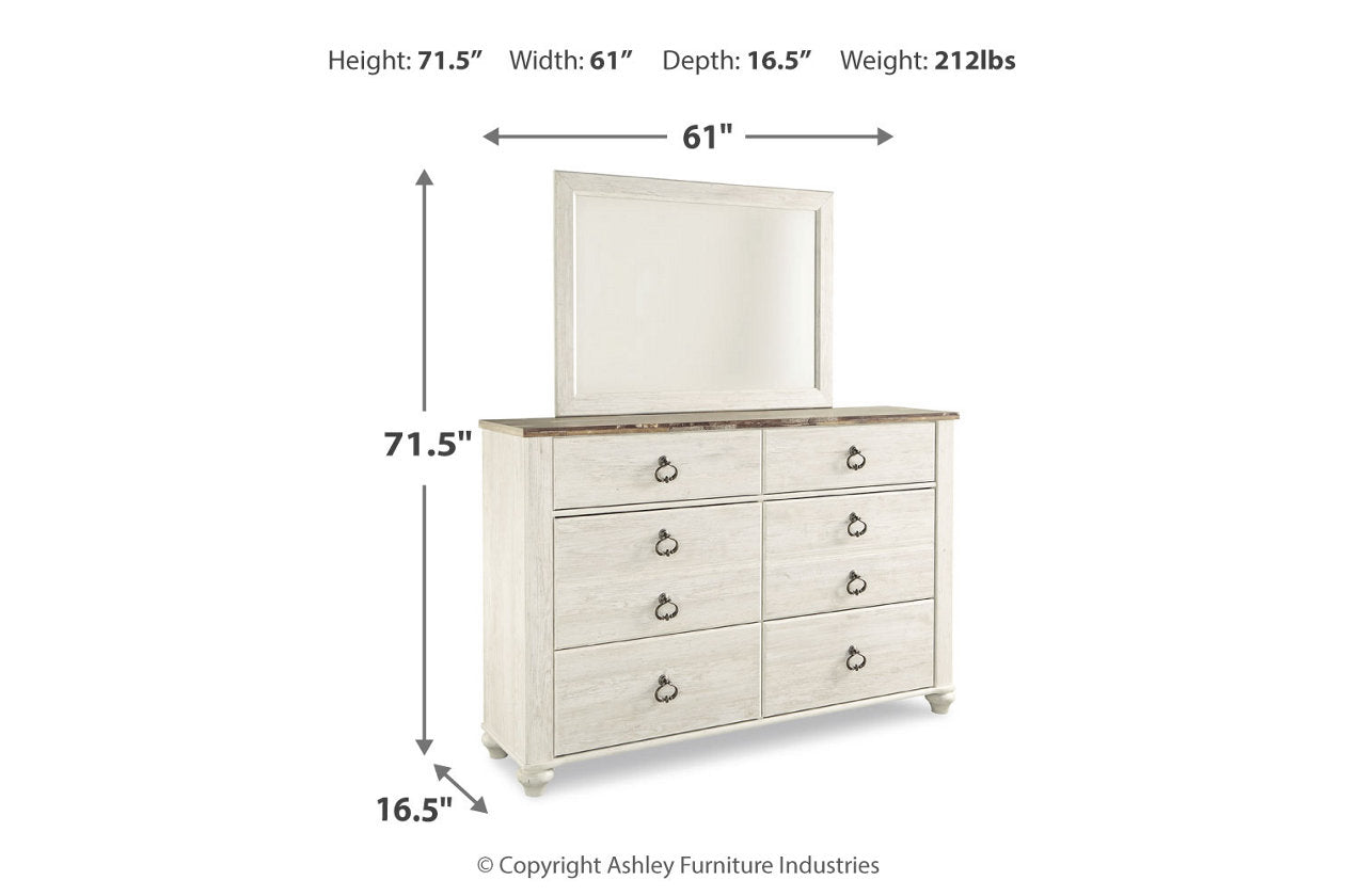 Willowton Whitewash Dresser and Mirror -  Ashley - Luna Furniture