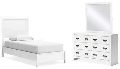 Binterglen Twin Panel Bed with Mirrored Dresser in White