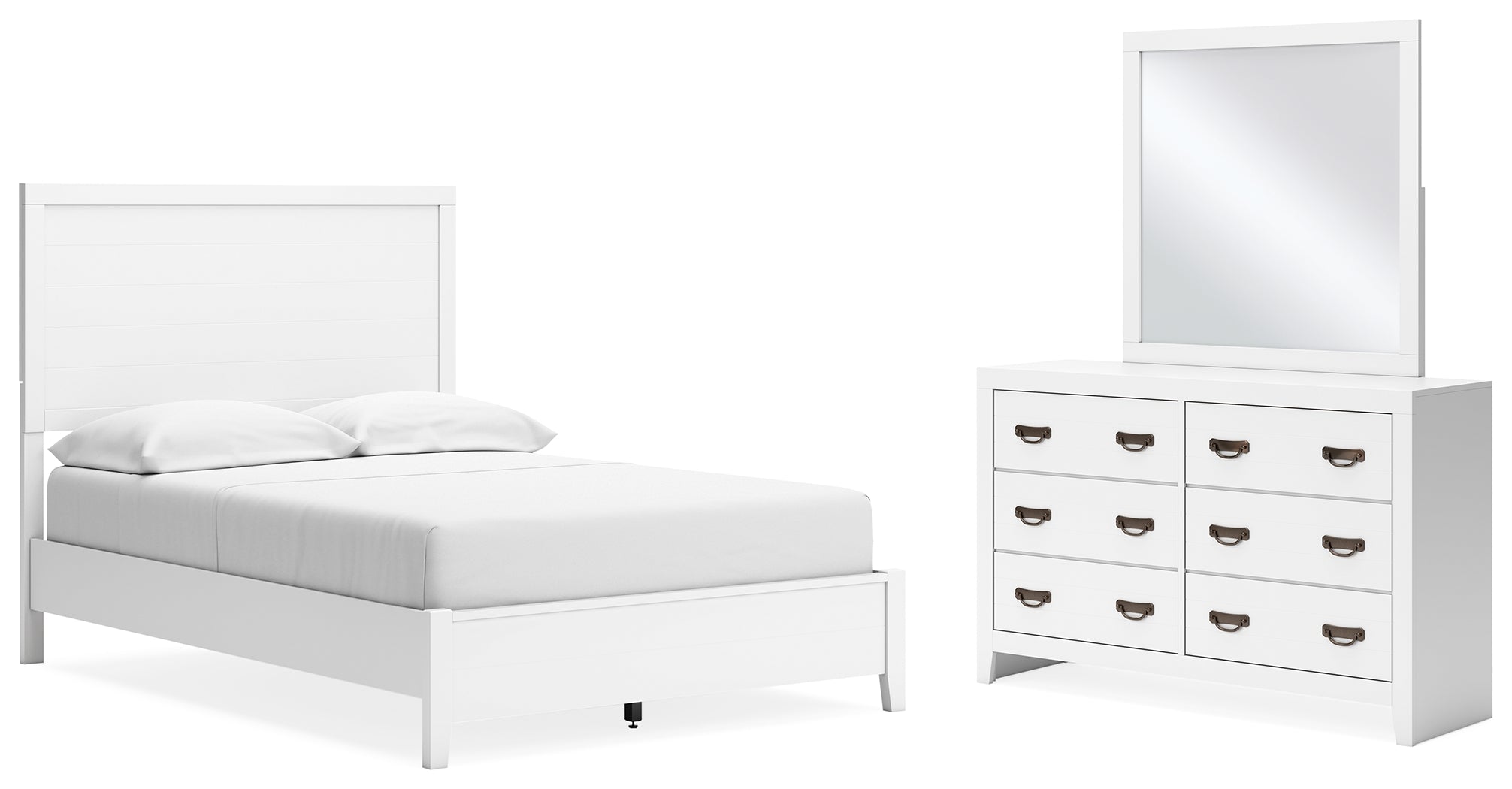 Binterglen White Full Panel Bed with Mirrored Dresser