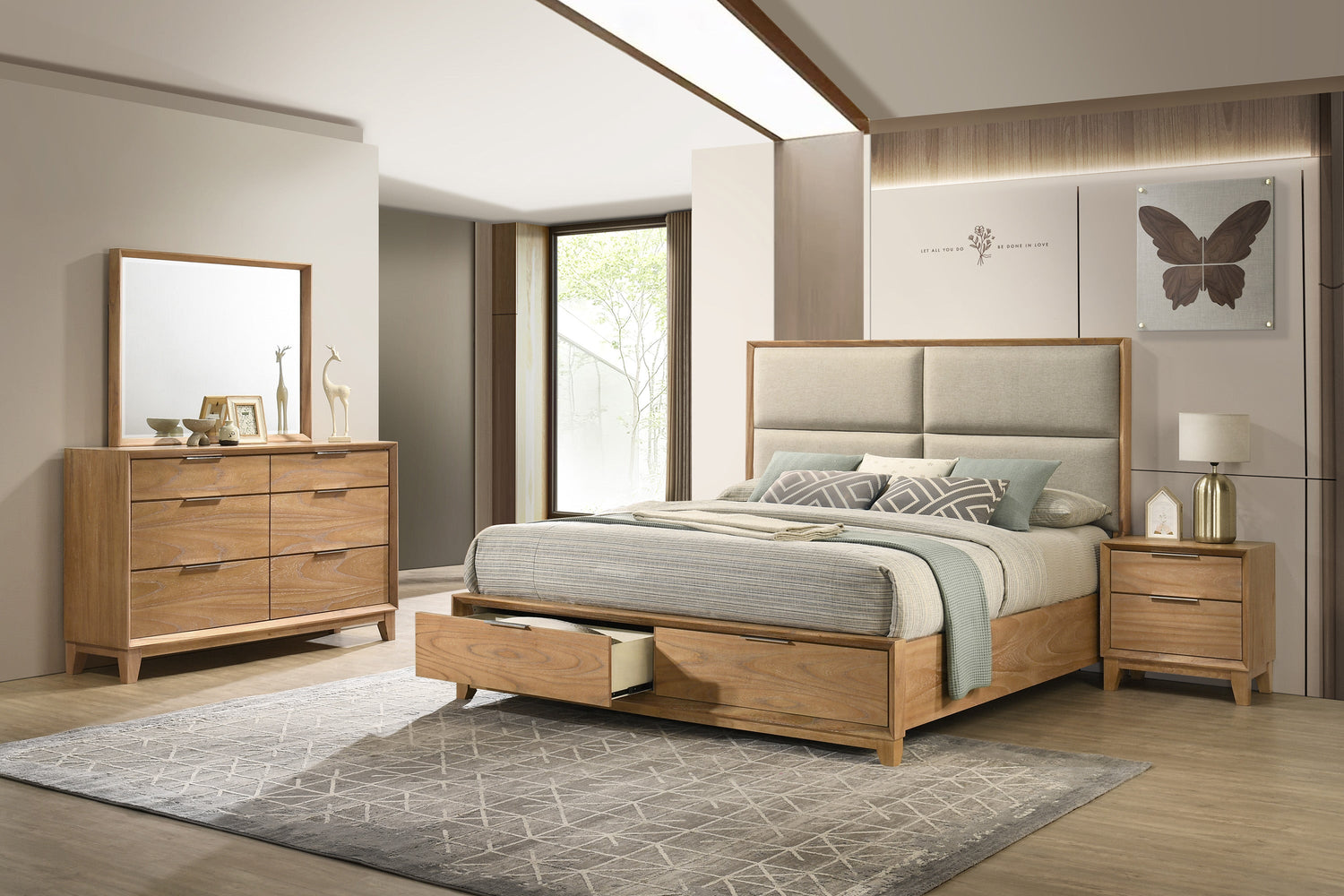 Florian Natural Wood Upholstered Storage Bedroom Set from Crown Mark - Luna Furniture