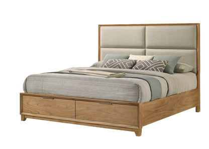 Florian Natural Wood Upholstered Queen Storage Platform Bed from Crown Mark - Luna Furniture