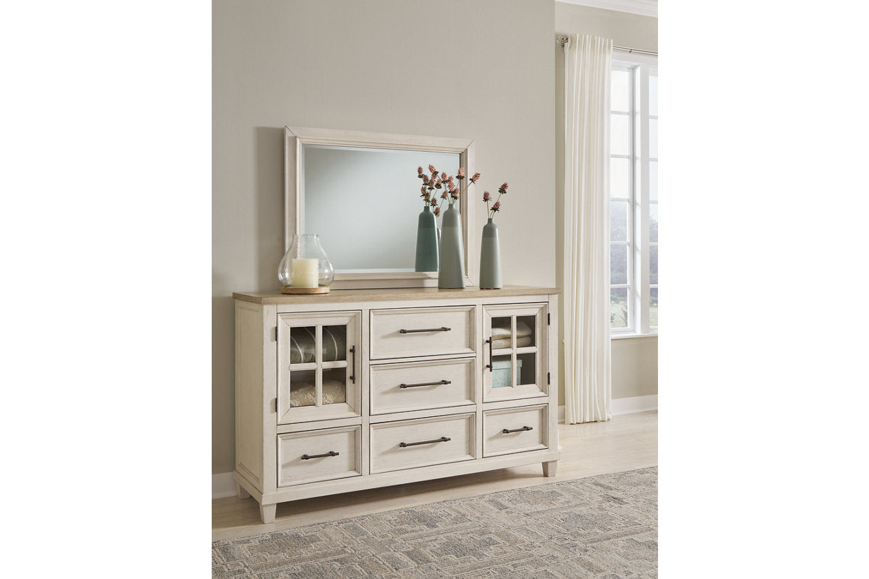 Shaybrock Antique White/Brown Dresser and Mirror -  Ashley - Luna Furniture