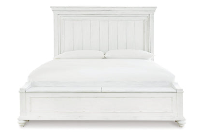 Kanwyn Whitewash California King Panel Bed with Storage Bench -  Ashley - Luna Furniture