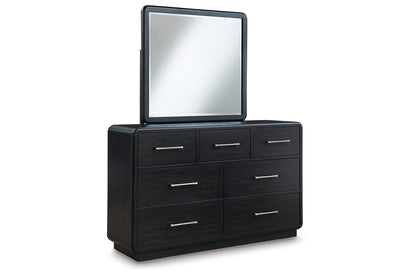 Rowanbeck Gray/Black Upholstered Panel Bedroom Set from Ashley - Luna Furniture