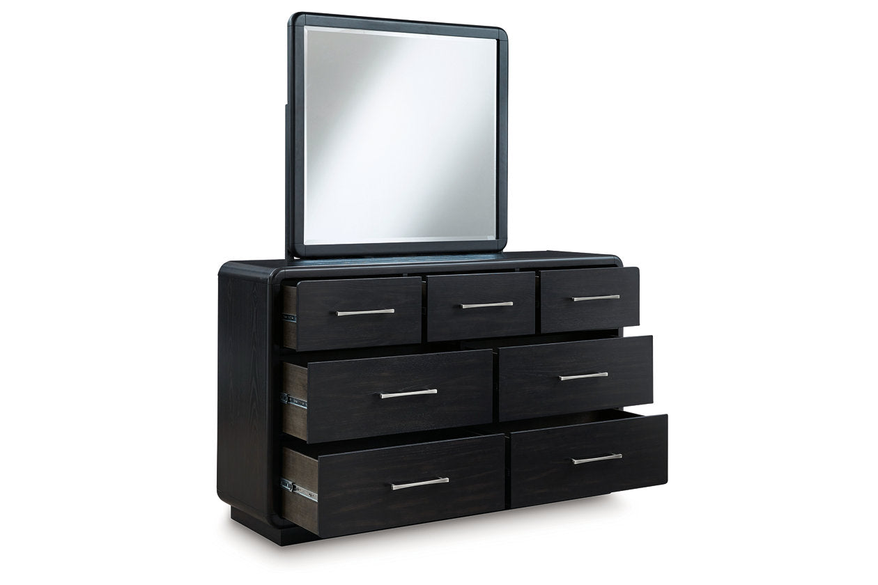 Rowanbeck Gray/Black Upholstered Panel Bedroom Set from Ashley - Luna Furniture