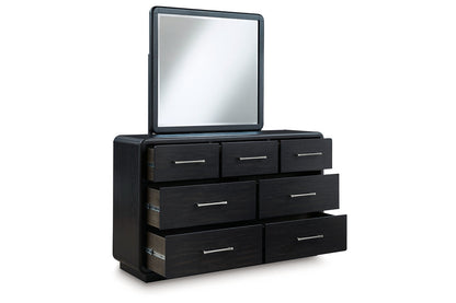 Rowanbeck Gray/Black Upholstered Panel Bedroom Set from Ashley - Luna Furniture