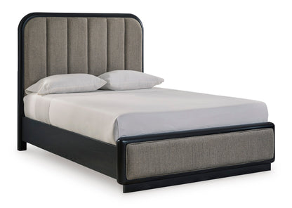 Rowanbeck Gray/Black Upholstered Panel Bedroom Set from Ashley - Luna Furniture
