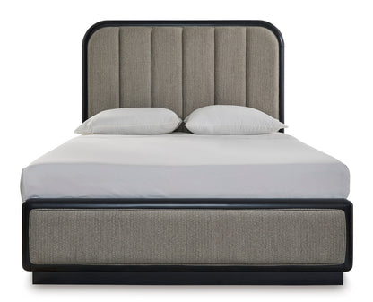 Rowanbeck Gray/Black Upholstered Panel Bedroom Set from Ashley - Luna Furniture