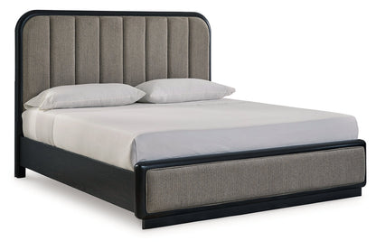 Rowanbeck Gray/Black Upholstered Panel Bedroom Set from Ashley - Luna Furniture