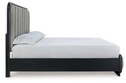 Rowanbeck Gray/Black Upholstered Panel Bedroom Set from Ashley - Luna Furniture