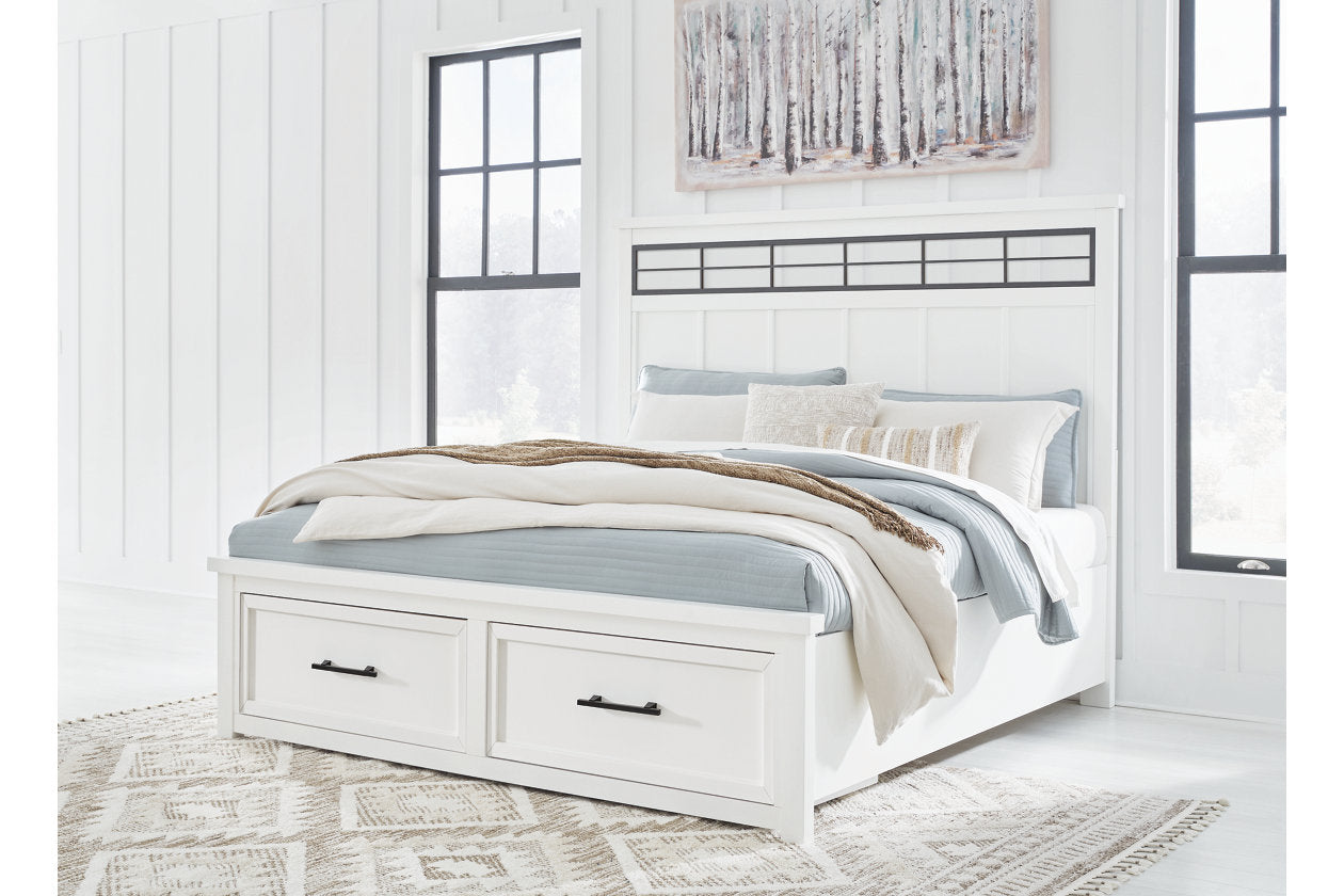 Ashbryn White/Natural King Panel Storage Bed -  Ashley - Luna Furniture