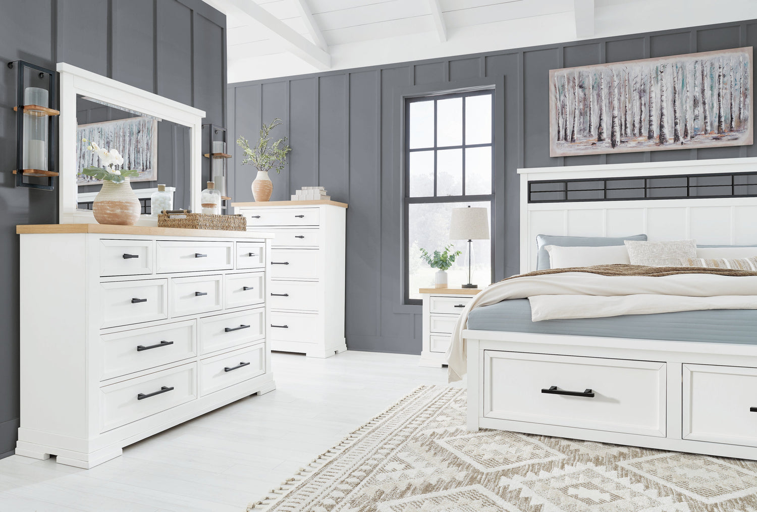 Ashbryn White/Natural Panel Storage Bedroom Set from Ashley - Luna Furniture