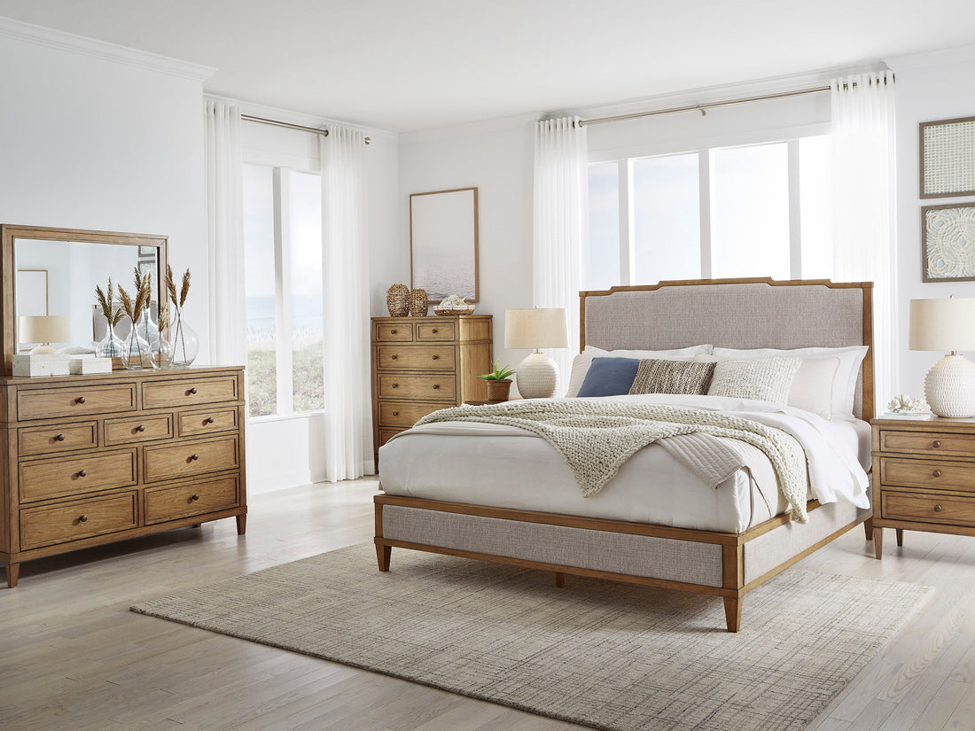 Sharlance Light Brown Upholstered Panel Bedroom Set from Ashley - Luna Furniture