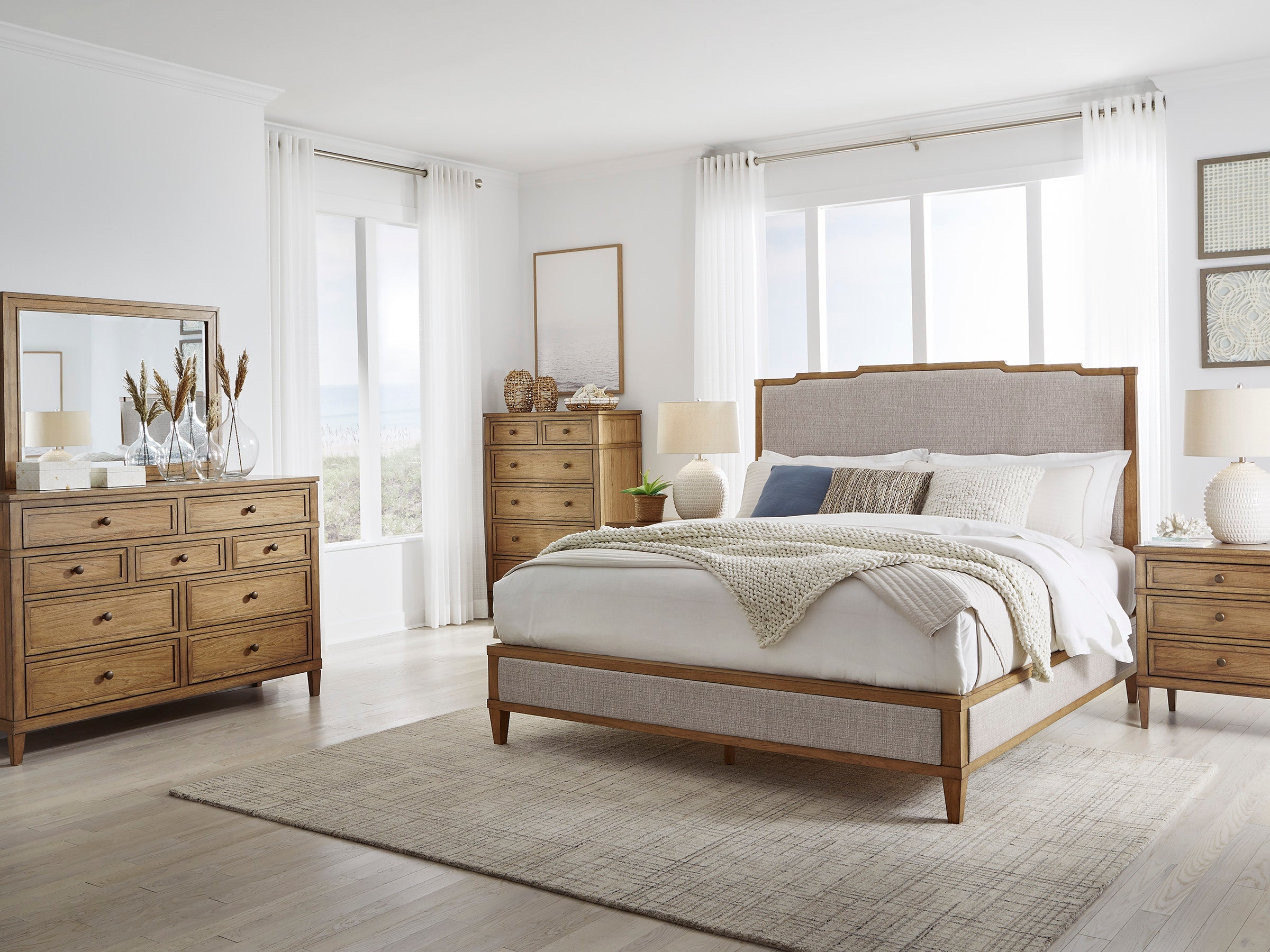 Sharlance Light Brown Upholstered Panel Bedroom Set from Ashley - Luna Furniture