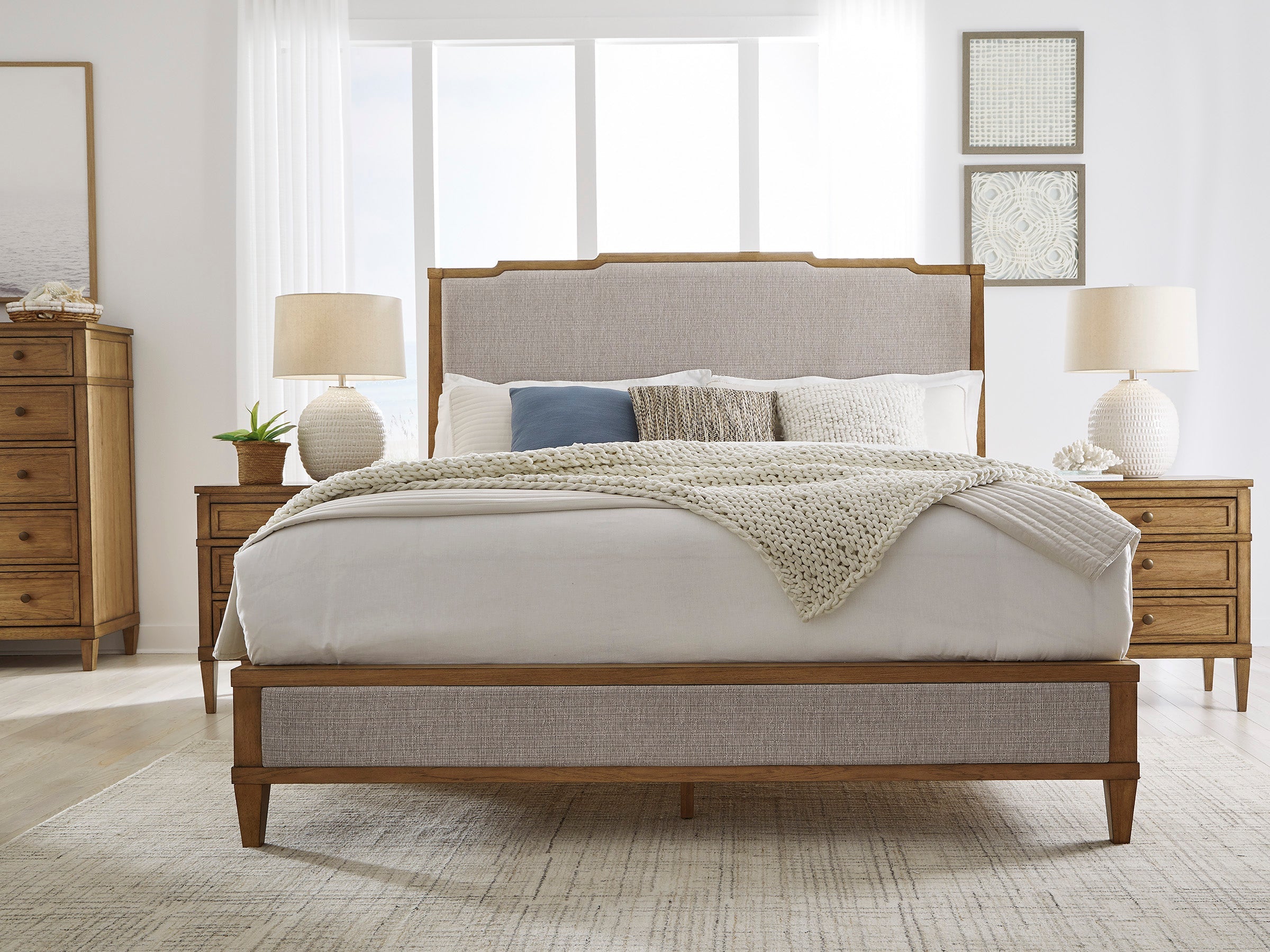 Sharlance Light Brown King Upholstered Panel Bed from Ashley - Luna Furniture