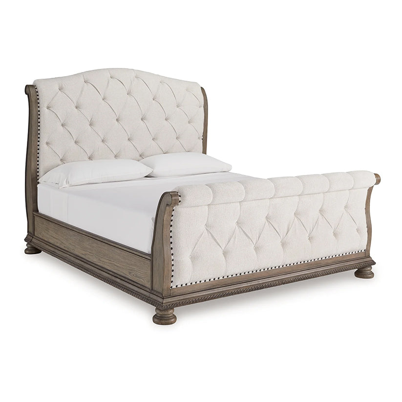 Ardenfield Light Brown King Upholstered Sleigh Bed from Ashley - Luna Furniture