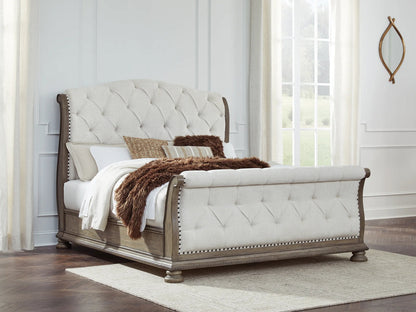 Ardenfield Light Brown King Upholstered Sleigh Bed from Ashley - Luna Furniture