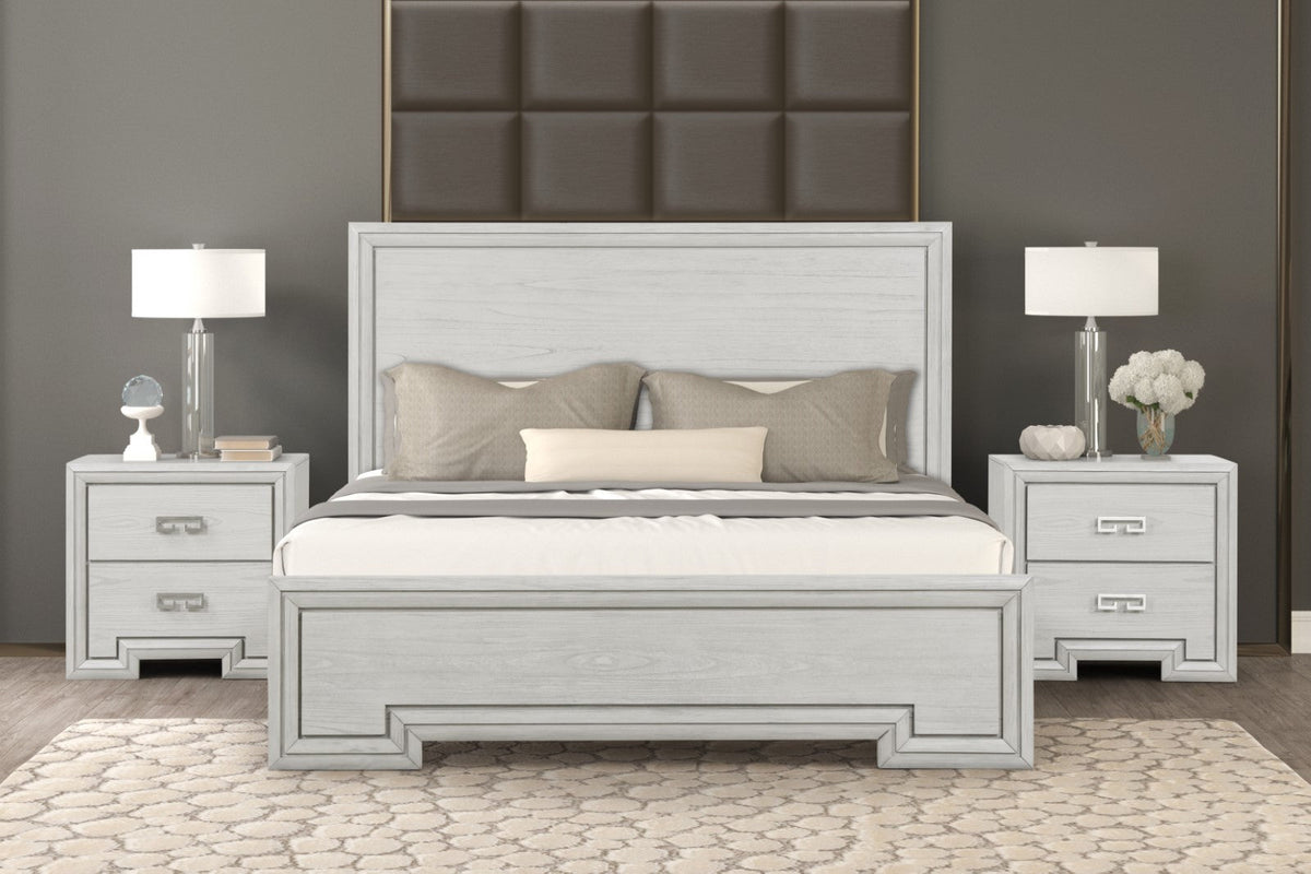 Basilone Rustic White Transitional Bedroom Set