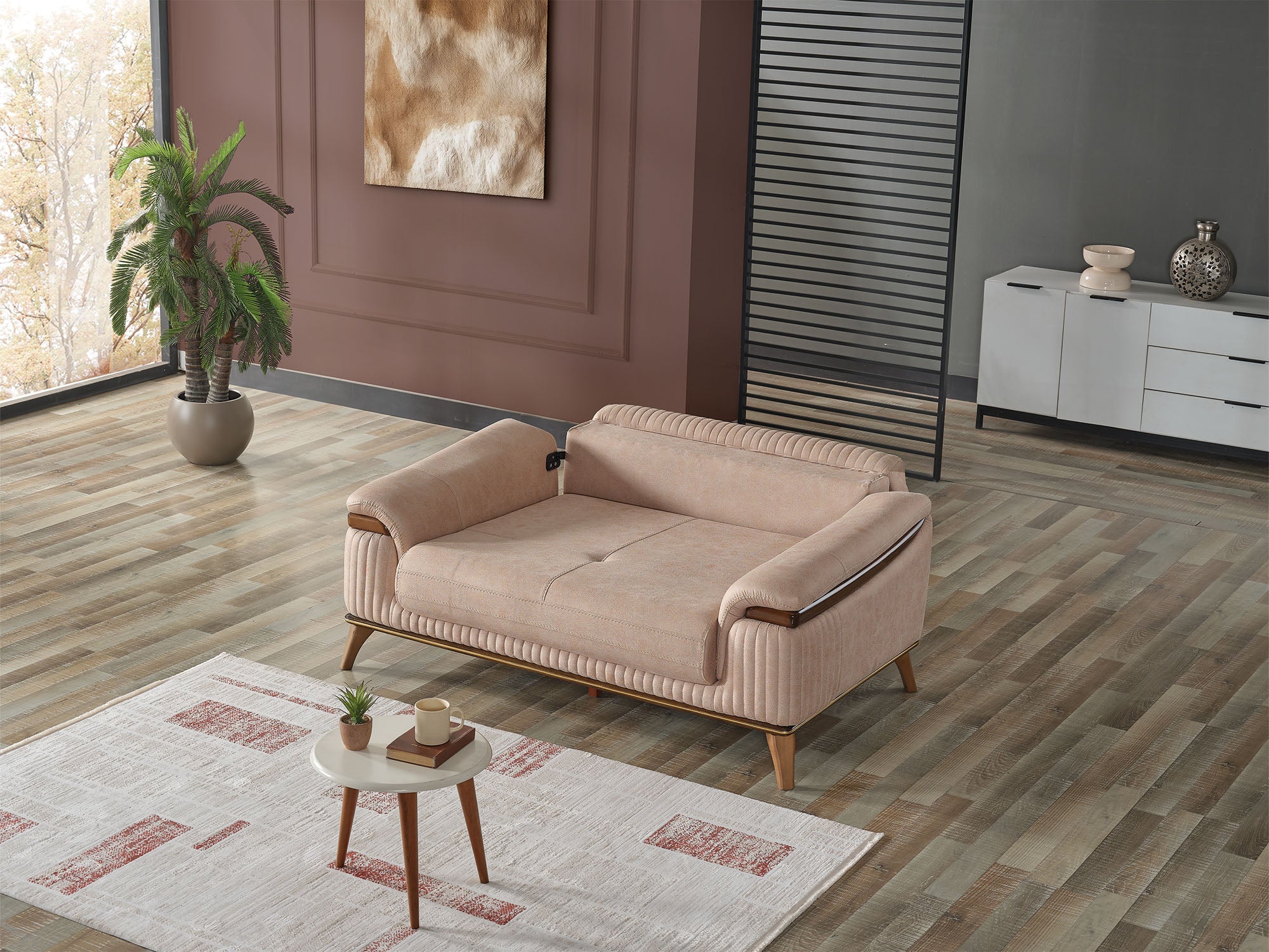 Beta Convertible Loveseat in Beige