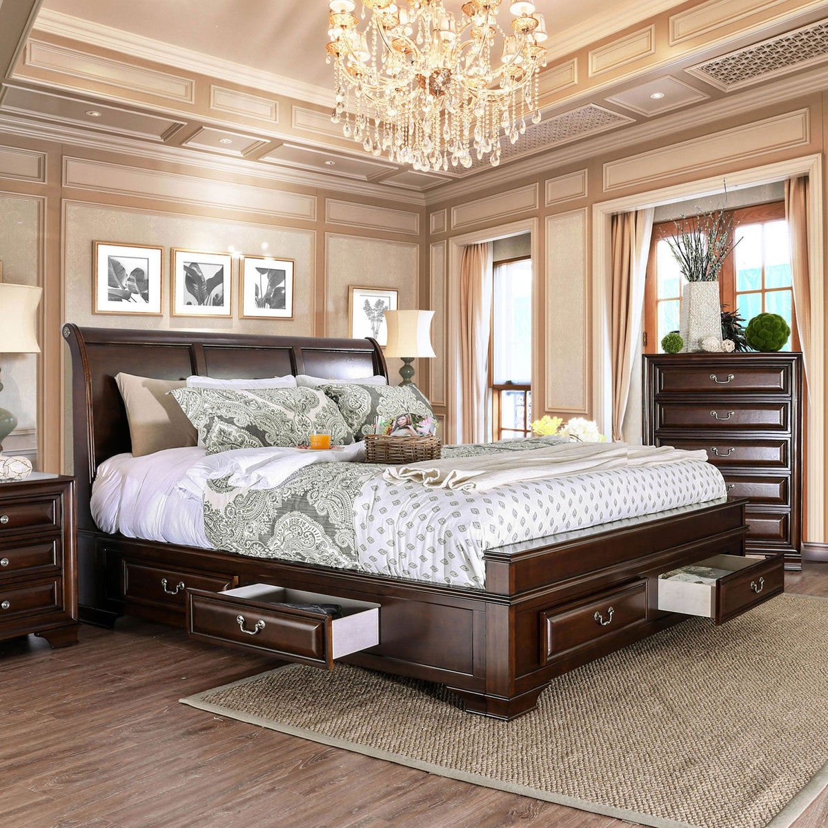 Brandt Brown Cherry Transitional Storage Bedroom Set