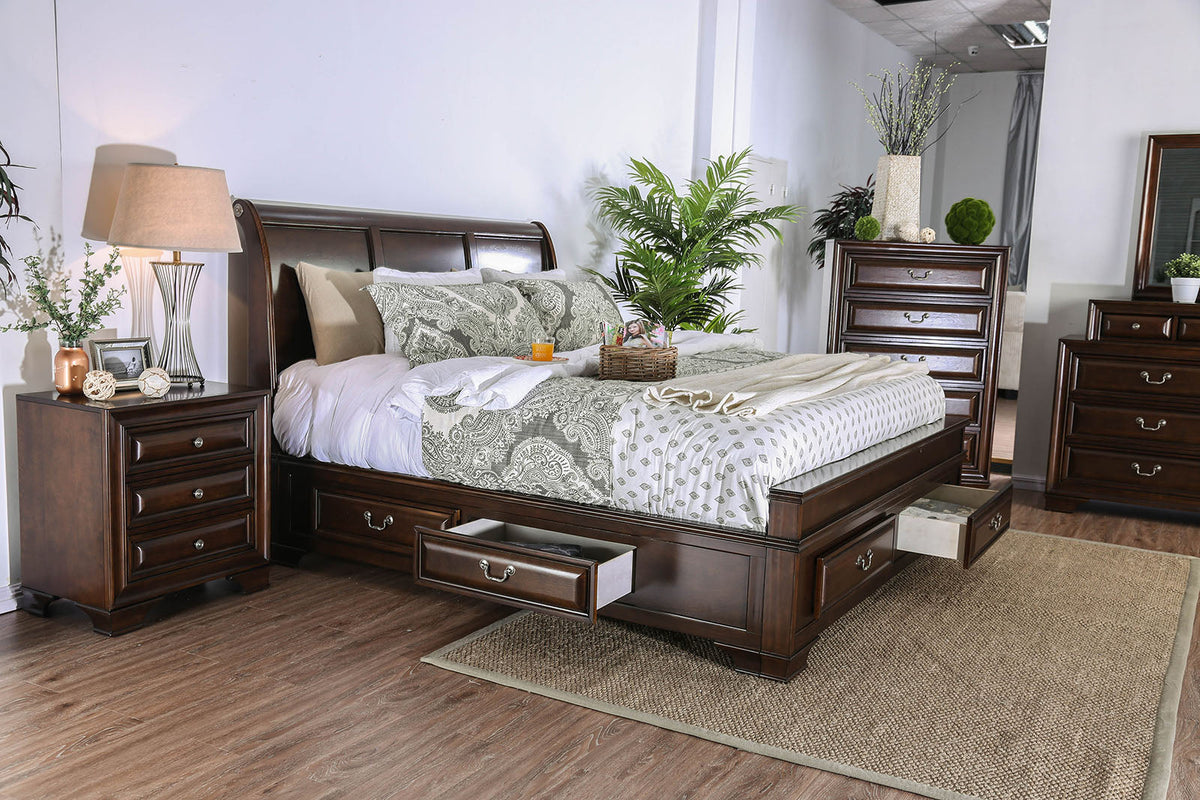 Brandt Brown Cherry Transitional Storage Bedroom Set