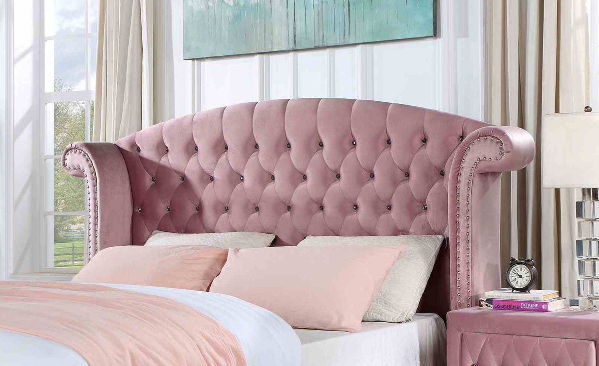 Zohar Pink Upholstered Glam Youth Bedroom Set