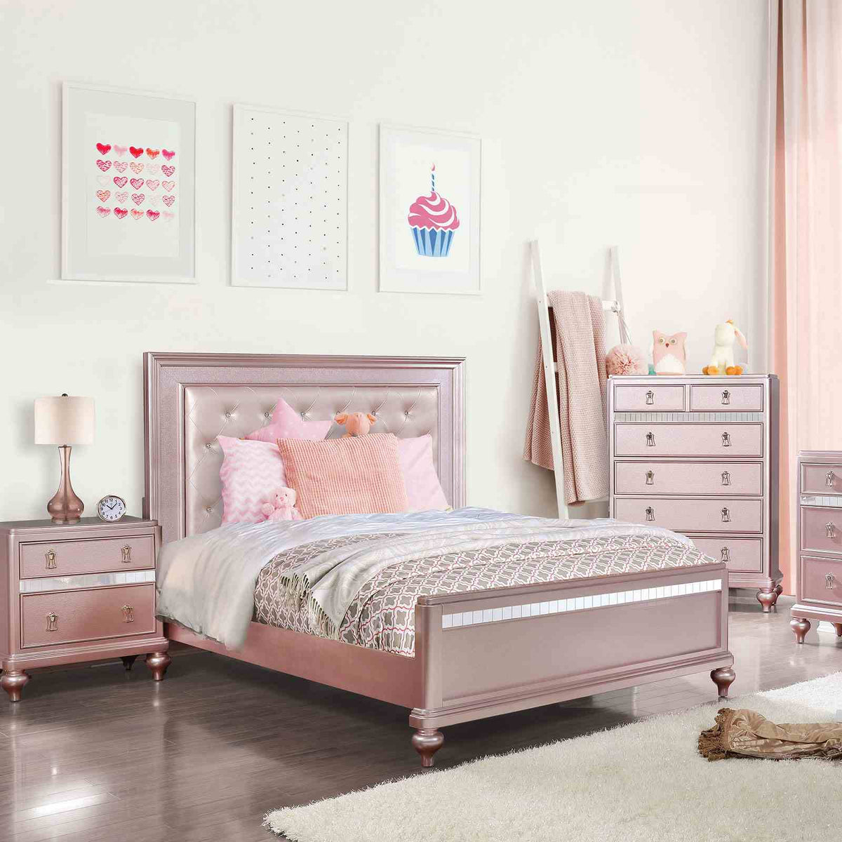 Avior Rose Gold Contemporary Youth Bedroom Set