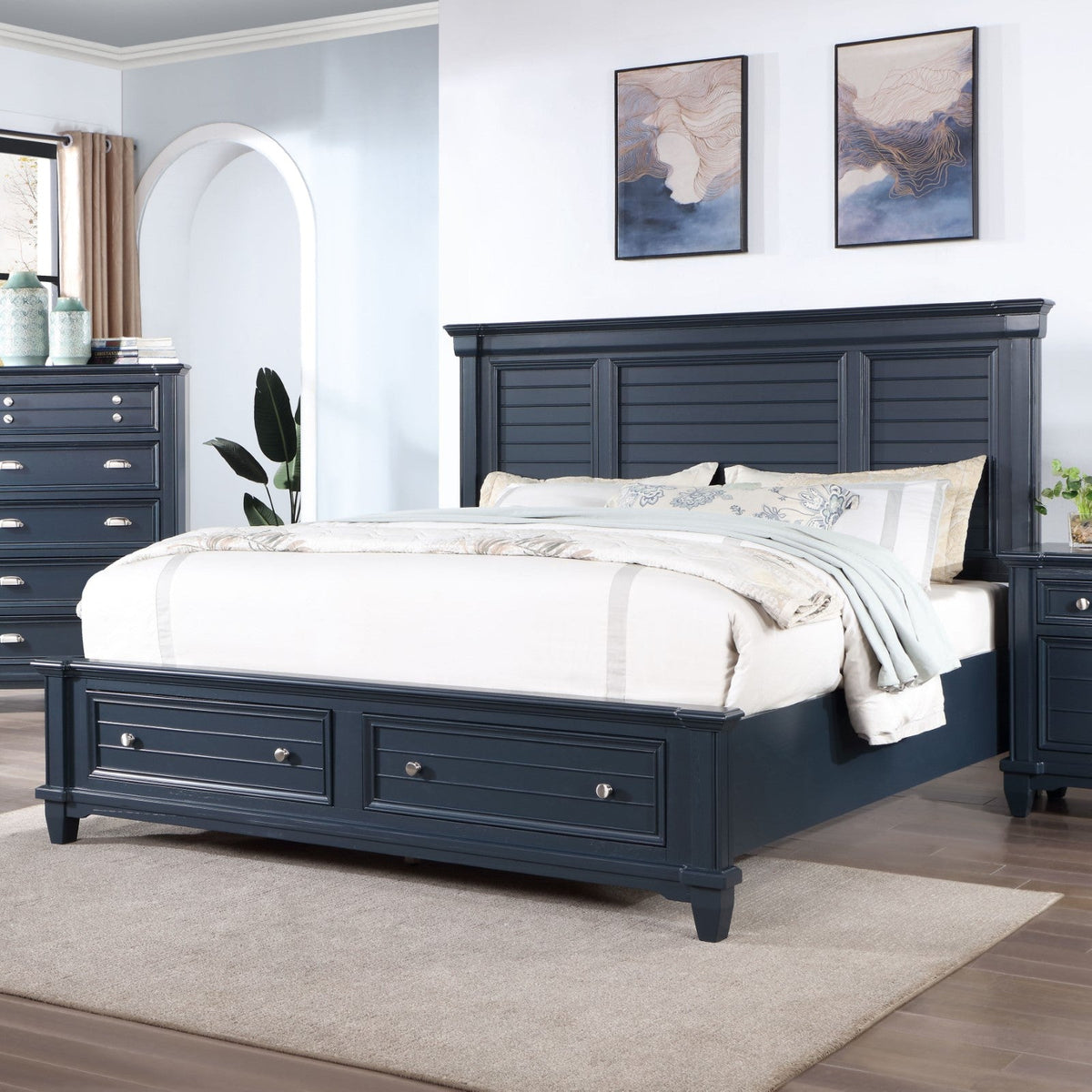 Manzanillo Slate Blue Transitional Storage Bedroom Set