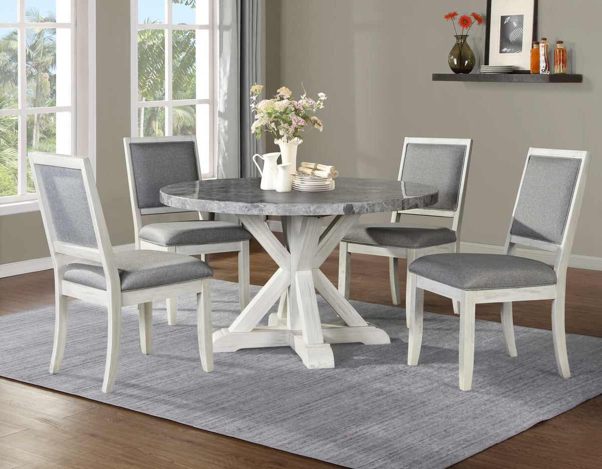 Canova White/Gray Round Marble Top Dining Room Set