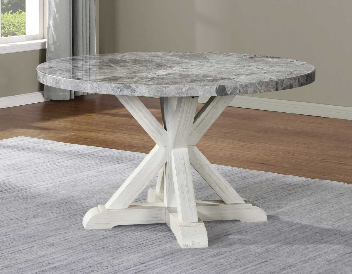 Canova White/Gray Round Marble Top Dining Room Set