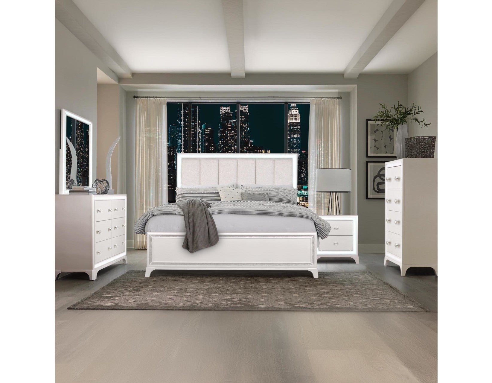 Cassie Illuminating Pearl Bedroom Set