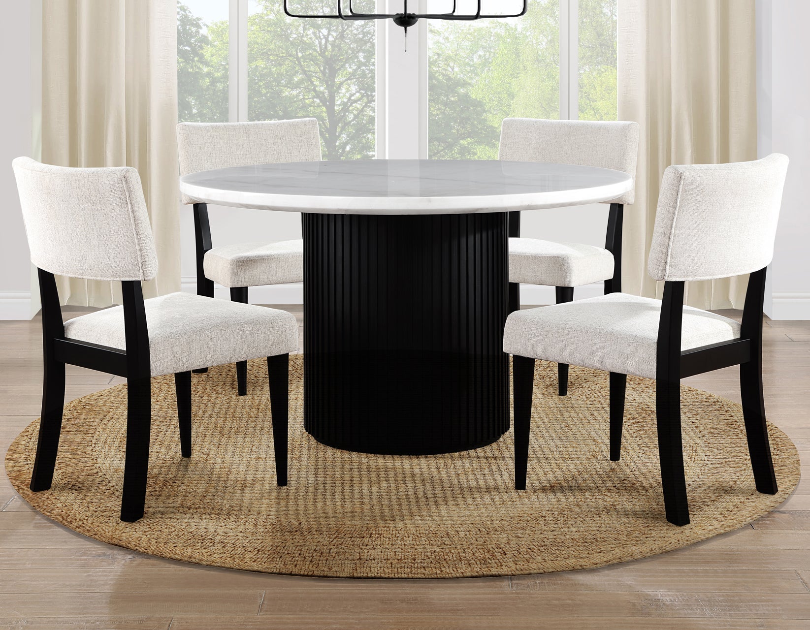 Colvin Black/White Round Marble Top Dining Room Set