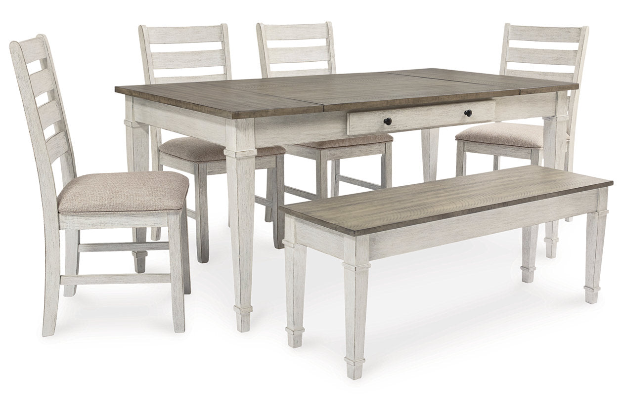 Skempton Two-tone Dining Table, 4 Chairs, and Bench from Ashley - Luna Furniture