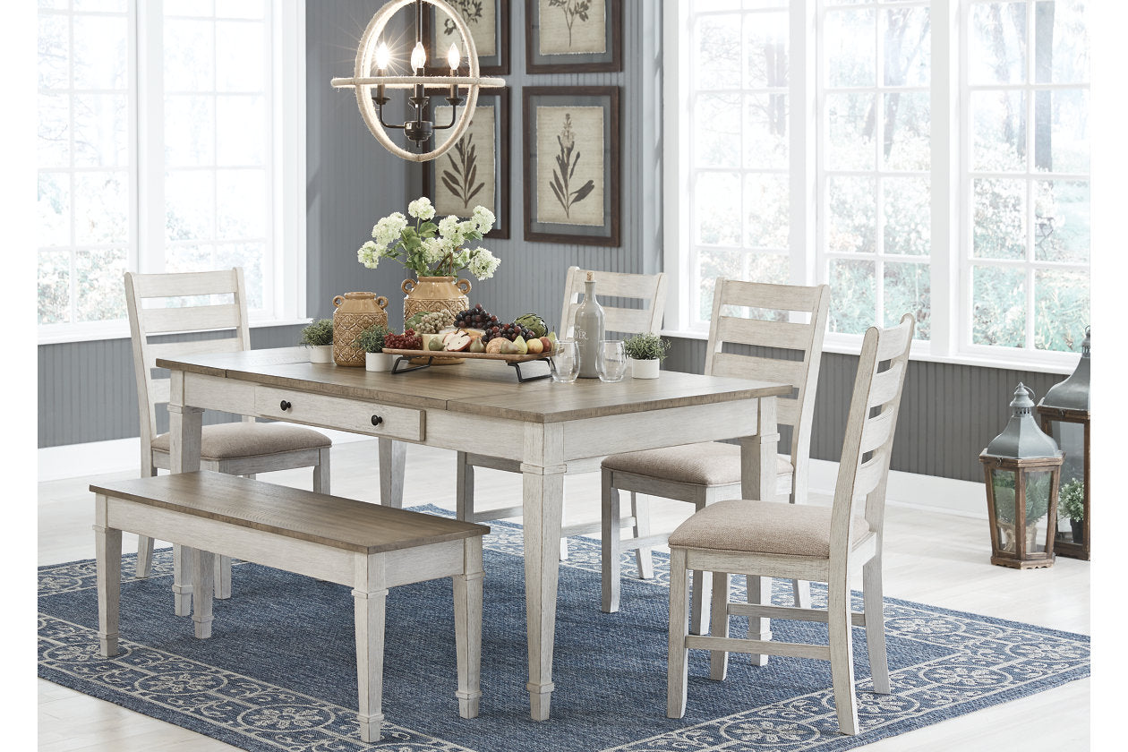Skempton Two-tone Dining Table, 4 Chairs, and Bench from Ashley - Luna Furniture