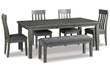 Hallanden Gray Dining Table, 4 Chairs, and Bench from Ashley - Luna Furniture