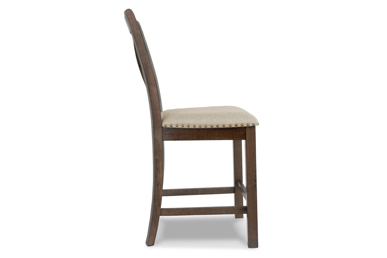 Moriville Grayish Brown Counter Height Dining Table with 4 Barstools, Bench, and Server from Ashley - Luna Furniture