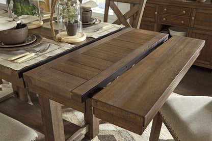 Moriville Grayish Brown Counter Height Dining Table with 4 Barstools, Bench, and Server from Ashley - Luna Furniture