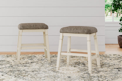 Bolanburg Antique White Counter Height Dining Table, 4 Stools, Bench and 2 Display Cabinets from Ashley - Luna Furniture